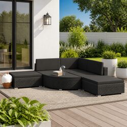 Garden Lounge Set 6 Piece Outdoor Rattan Sofa Patio Furniture with Cushions