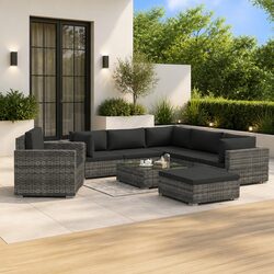Garden Lounge Set 8 Piece Outdoor Patio Furniture Poly Rattan Sofa with Cushions