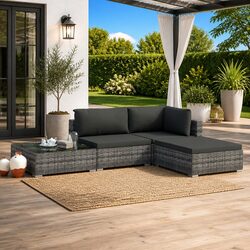 4 Piece Garden Lounge Sofa Set with Cushions Outdoor Furniture Patio Grey Rattan