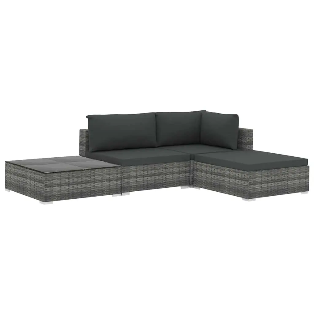 4 Piece Garden Lounge Sofa Set with Cushions Outdoor Furniture Patio Grey Rattan
