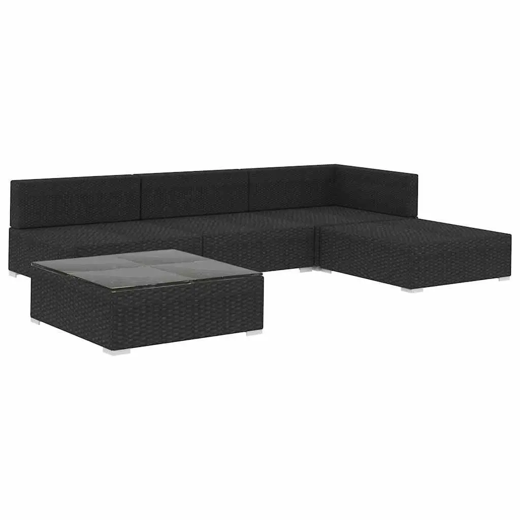 5 Piece Outdoor Garden Lounge Set with Cushions Weather-Resistant PE Rattan Patio Furniture