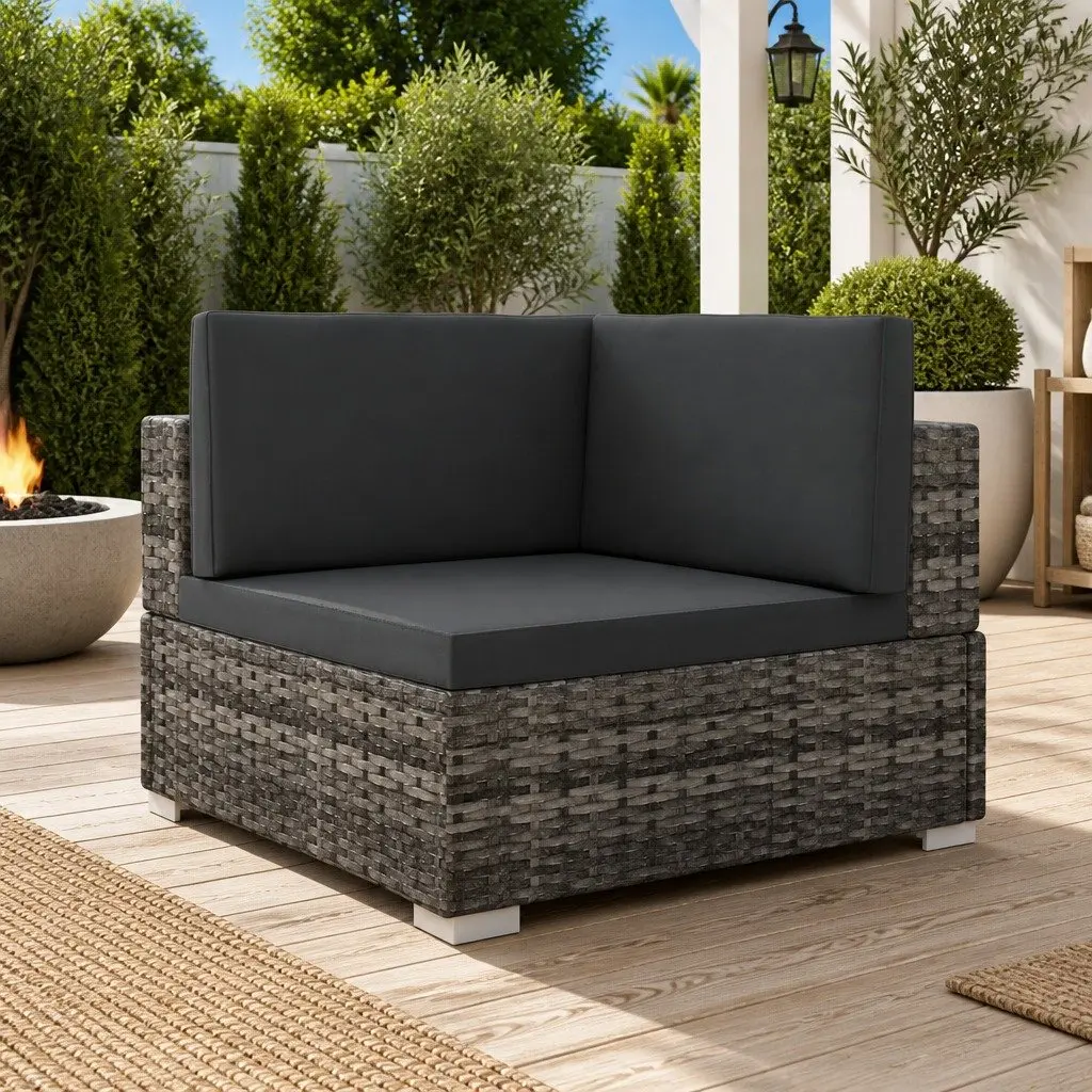 Outdoor Sectional Corner Chair Grey Weather-Resistant PE Rattan Garden Seating with Cushions