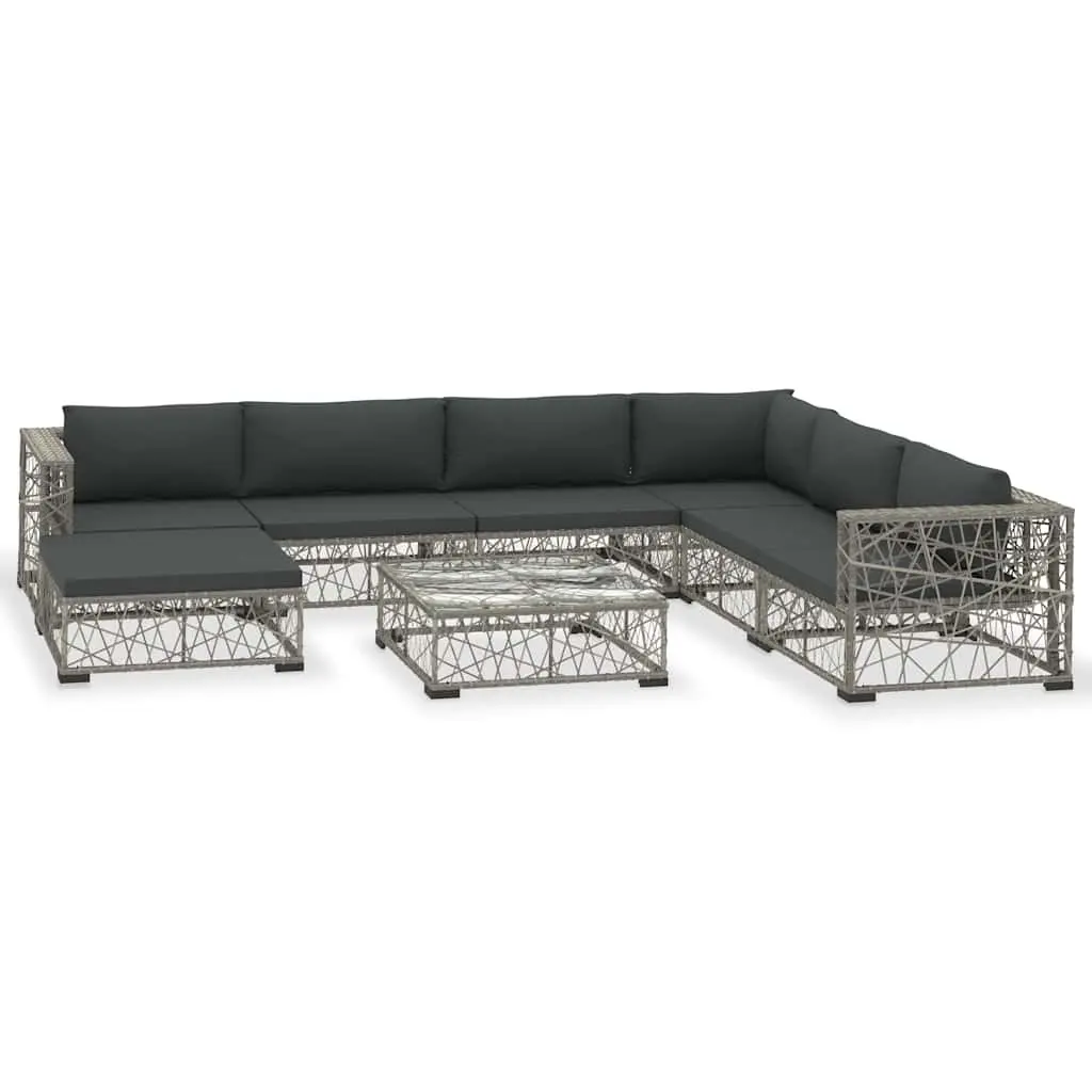 Garden Lounge Set 8 Piece Modular Outdoor Sofa Weather Resistant PE Rattan Grey Patio Furniture