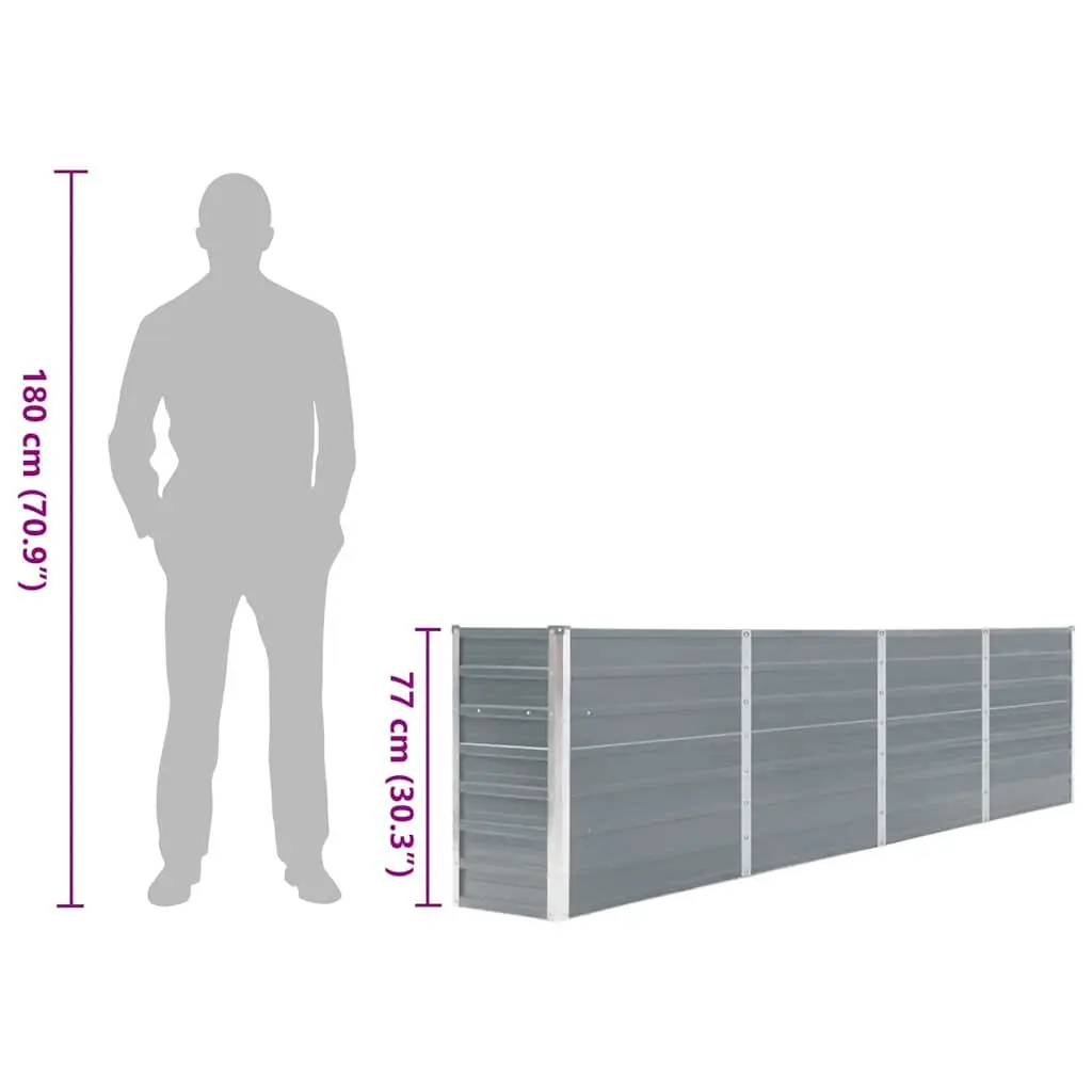 Raised Garden Bed 320x40x77 cm Galvanised Steel Grey Rectangular Planter