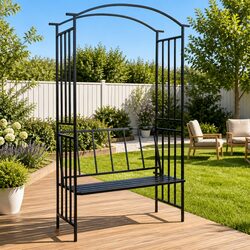 Black Outdoor Arbour with Bench for Your Garden Escape