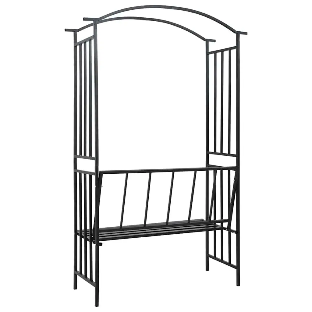 Garden Arch with Bench Black Weather-Resistant Iron Structure for Climbing Plants and Outdoor Seating