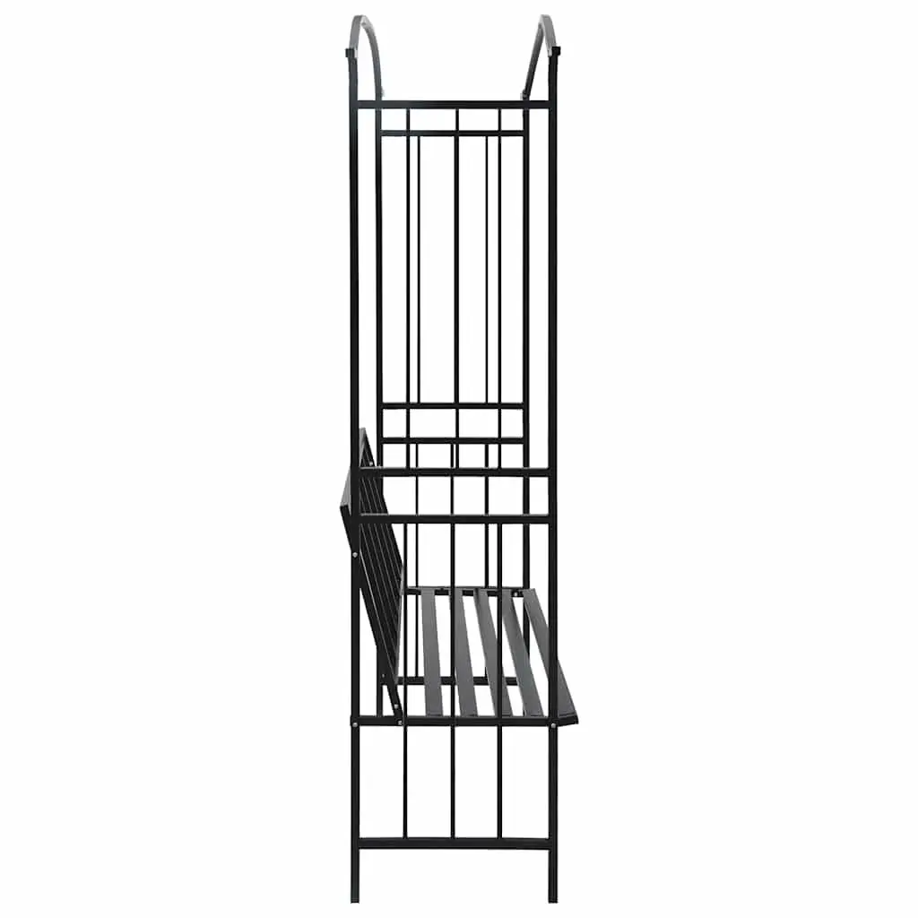 Garden Arch with Bench Black Weather-Resistant Iron Structure for Climbing Plants and Outdoor Seating