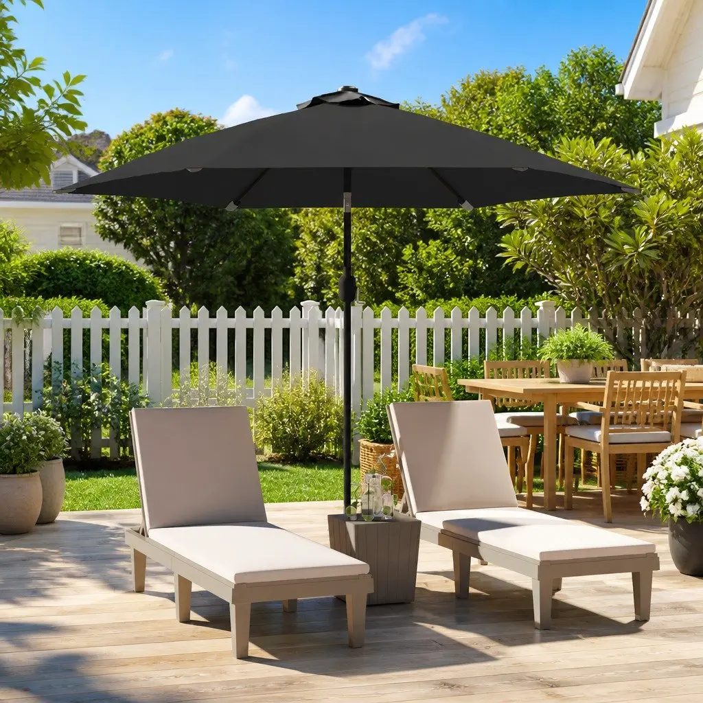 Garden Parasol 300cm UV Protective Outdoor Umbrella with Solar LED Lights Tilting Steel Pole