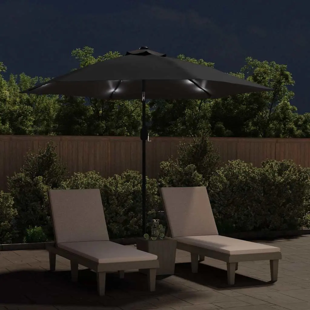 Garden Parasol 300cm UV Protective Outdoor Umbrella with Solar LED Lights Tilting Steel Pole