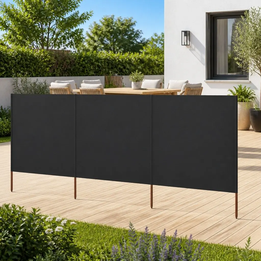 3-Panel Folding Wind Screen 400x160cm Outdoor Garden Shelter Anthracite