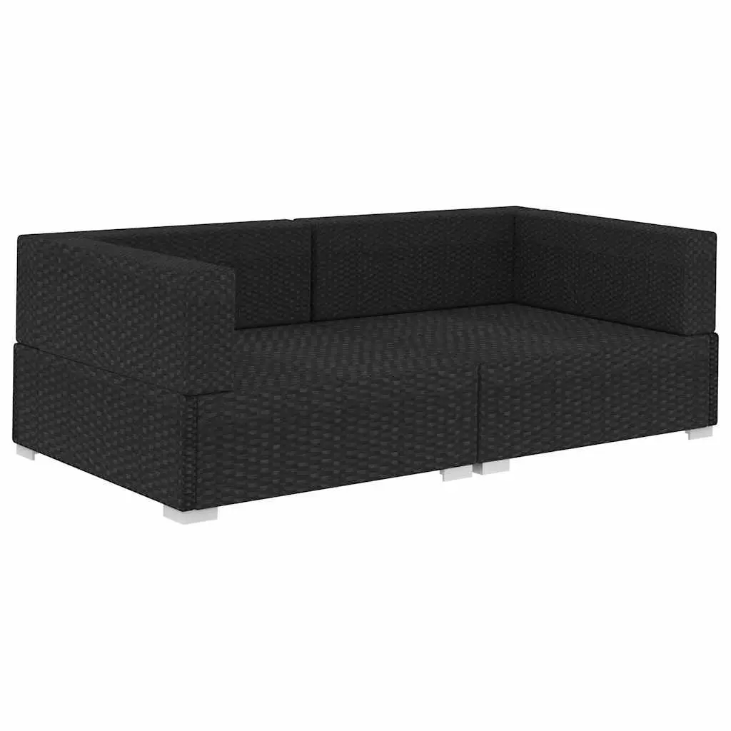 Outdoor Sectional Corner Chairs 2 pcs Poly Rattan Black Garden Seating with