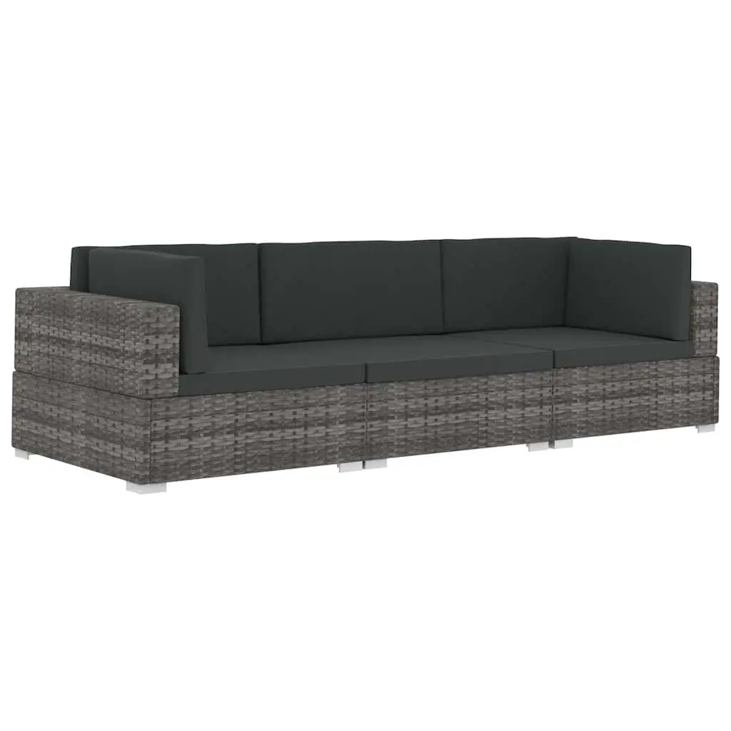 3 Piece Modular Outdoor Sofa Set Poly Rattan Patio Furniture Grey with Cushions