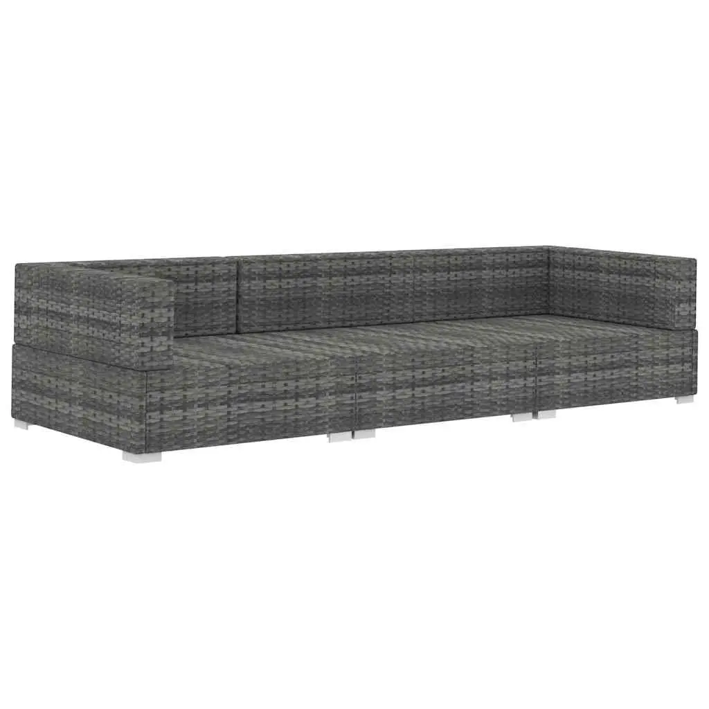 3 Piece Modular Outdoor Sofa Set Poly Rattan Patio Furniture Grey with Cushions