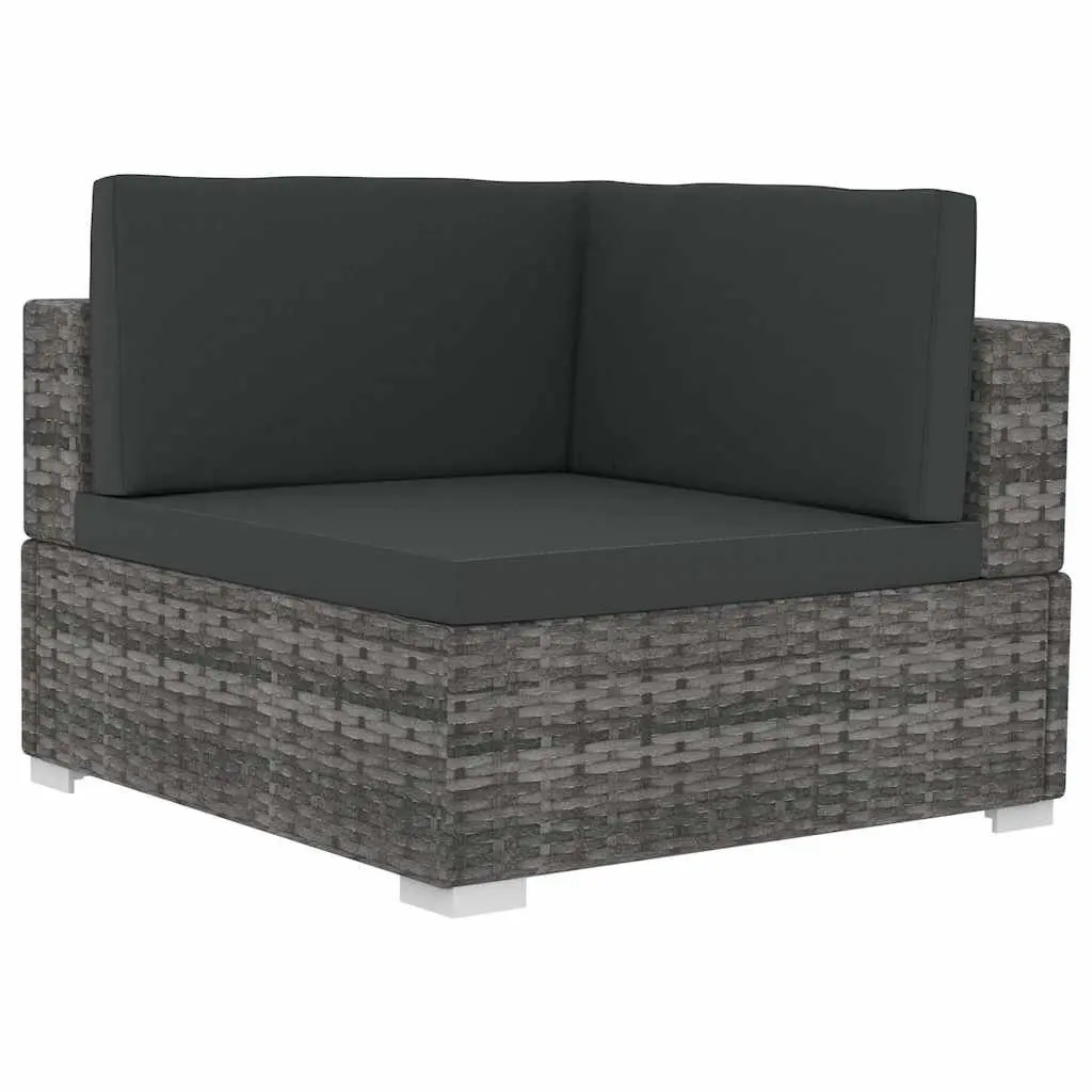 3 Piece Modular Outdoor Sofa Set Poly Rattan Patio Furniture Grey with Cushions