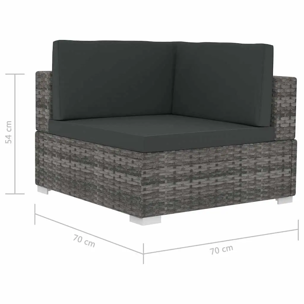 3 Piece Modular Outdoor Sofa Set Poly Rattan Patio Furniture Grey with Cushions