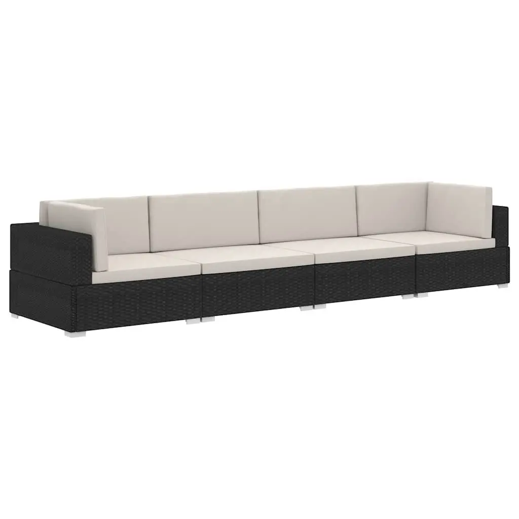 Outdoor Garden Sofa Set 4 Piece Modular Weather-resistant PE Rattan with Cushions Black
