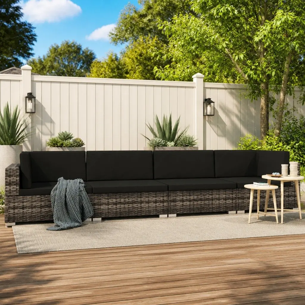 Outdoor Garden Sofa Set 4 Piece Weather-resistant Poly Rattan Corner Patio Furniture Grey