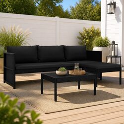 Outdoor Lounge Set 3 Piece Garden Furniture Poly Rattan Patio Sofa Black