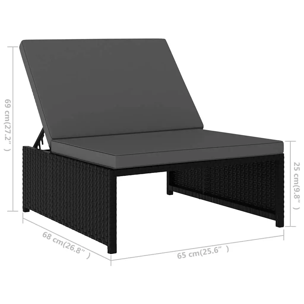Reclining Garden Chairs 2 pcs Black Poly Rattan Outdoor Lounge Set with Table