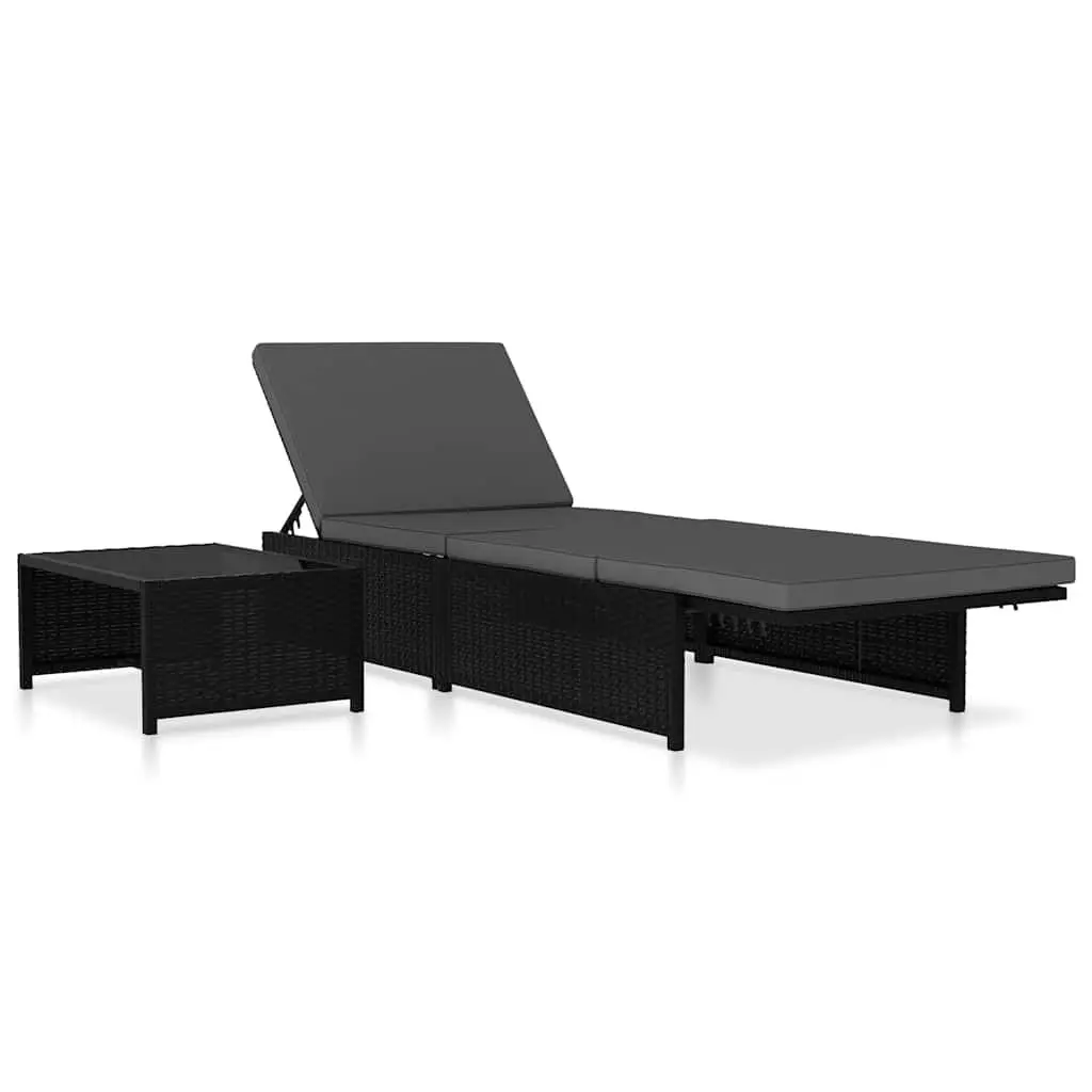 Reclining Garden Chairs 2 pcs Black Poly Rattan Outdoor Lounge Set with Table