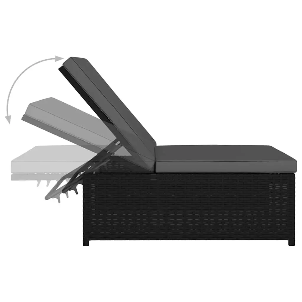 Reclining Garden Chairs 2 pcs Black Poly Rattan Outdoor Lounge Set with Table