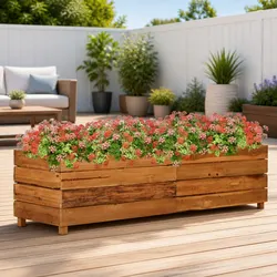 Raised Garden Bed Planter 150x40x38cm Recycled Teak Wood Steel Legs Pots Outdoor