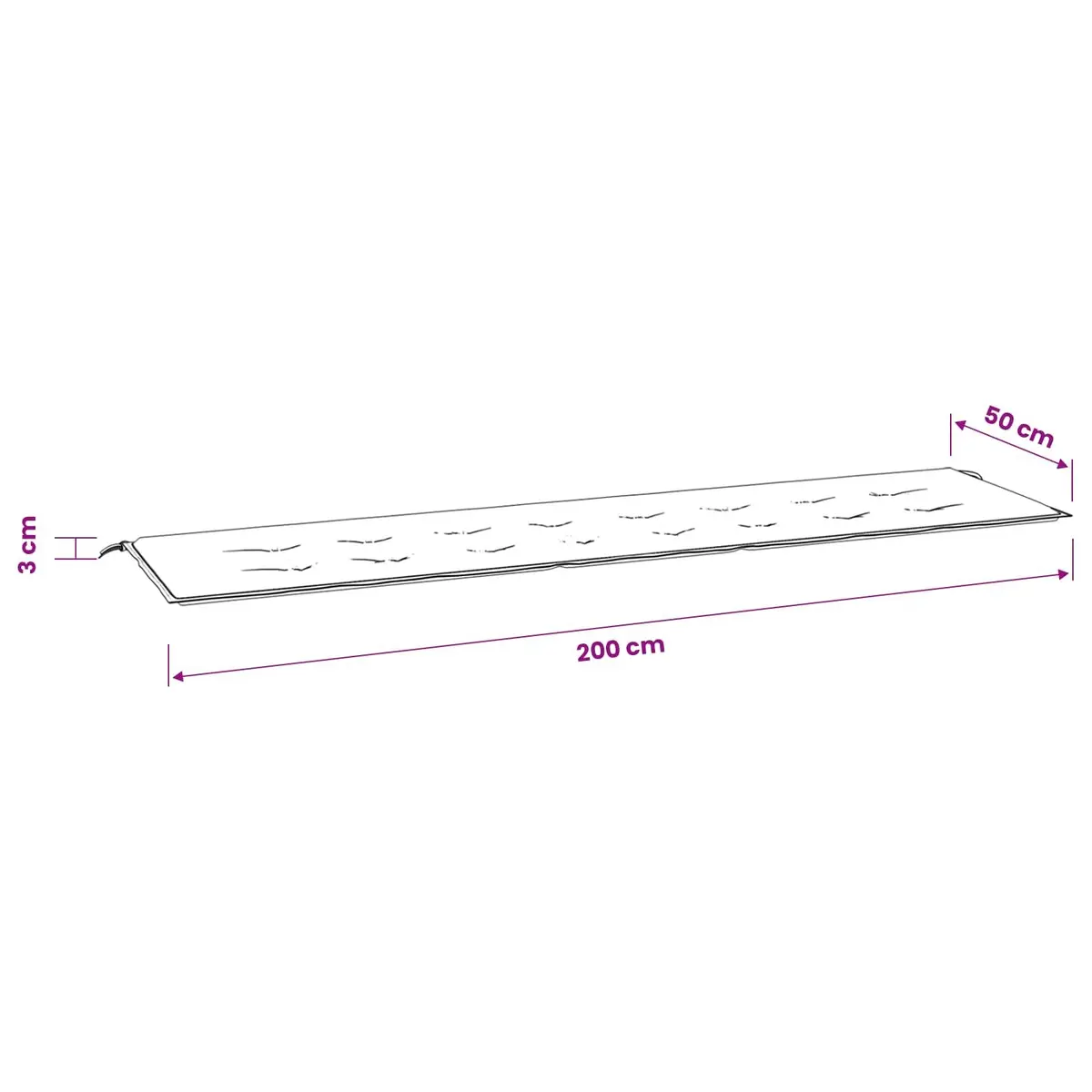 Garden Bench Cushion 200x50x3cm Water-Resistant Oxford Fabric Non-Slip Ropes