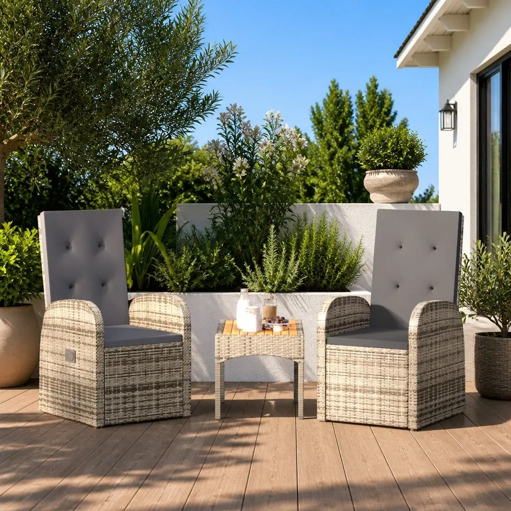 Outdoor Reclining Armchairs Set 2 pcs Weather-Resistant PE Rattan with Cushions Grey