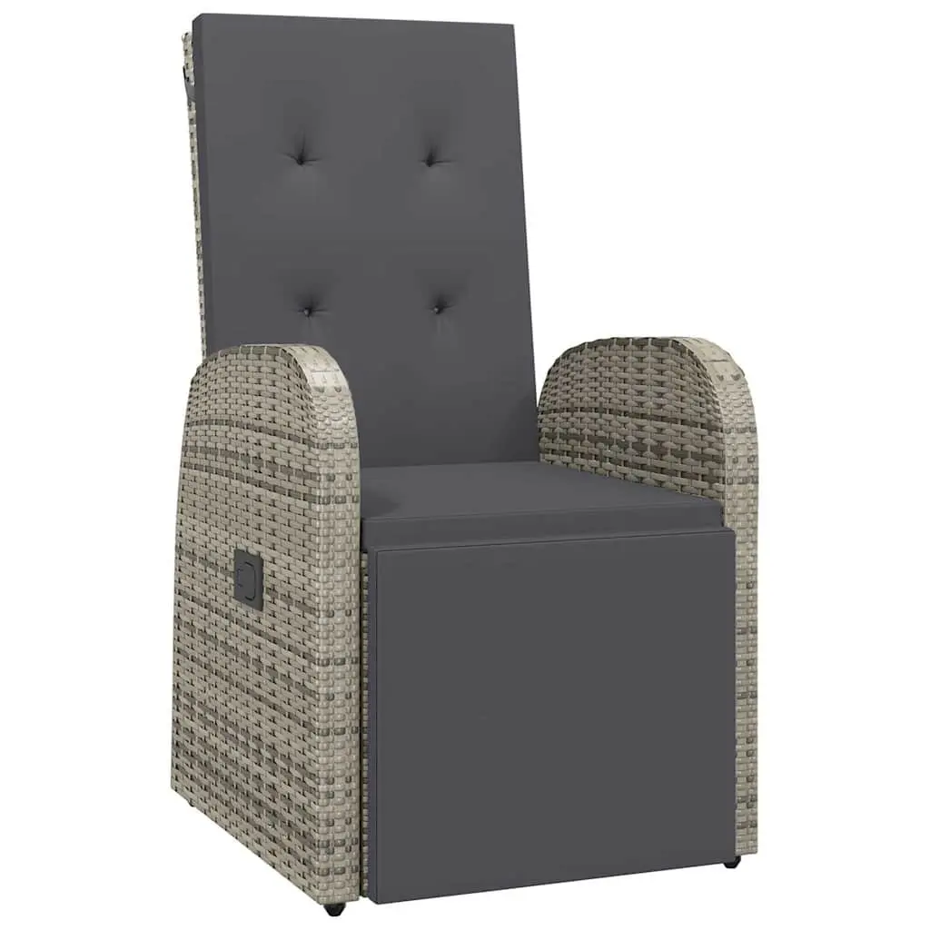 Reclining Garden Chair Grey Adjustable Backrest Footrest Outdoor Armchair with Cushion