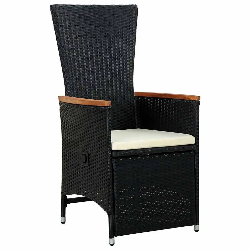 Outdoor Dining Set 9 Piece PE Rattan Garden Table with Cushions Adjustable Reclining Chairs Black