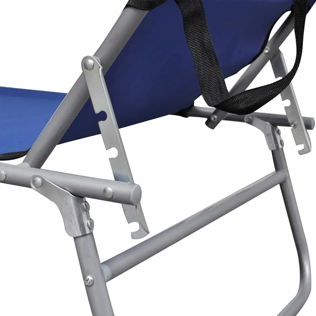 Folding Sun Lounger Blue Adjustable Backrest Canopy Outdoor Patio Garden
