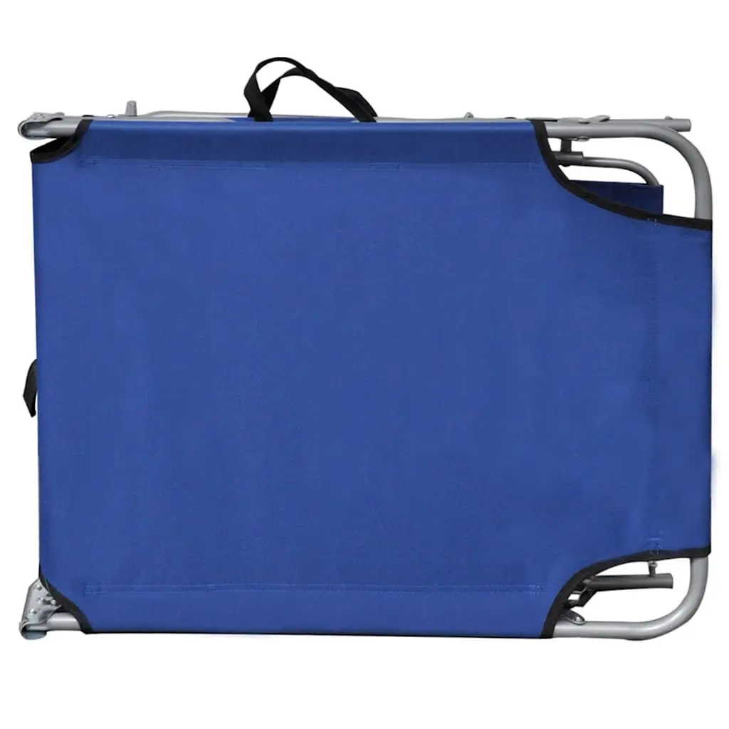 Folding Sun Lounger Blue Adjustable Backrest Canopy Outdoor Patio Garden