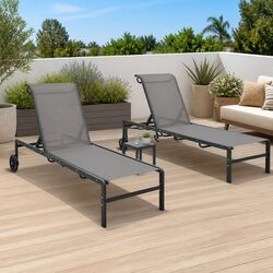 Outdoor Garden Lounger Set: 2 Grey Recliners and a Side Table