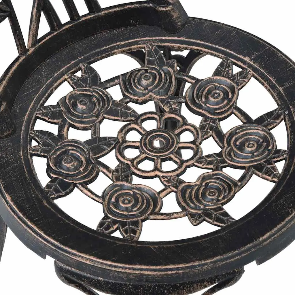 3 Piece Outdoor Bistro Set Round Table 2 Chairs Cast Aluminium Construction Floral Pattern Brown