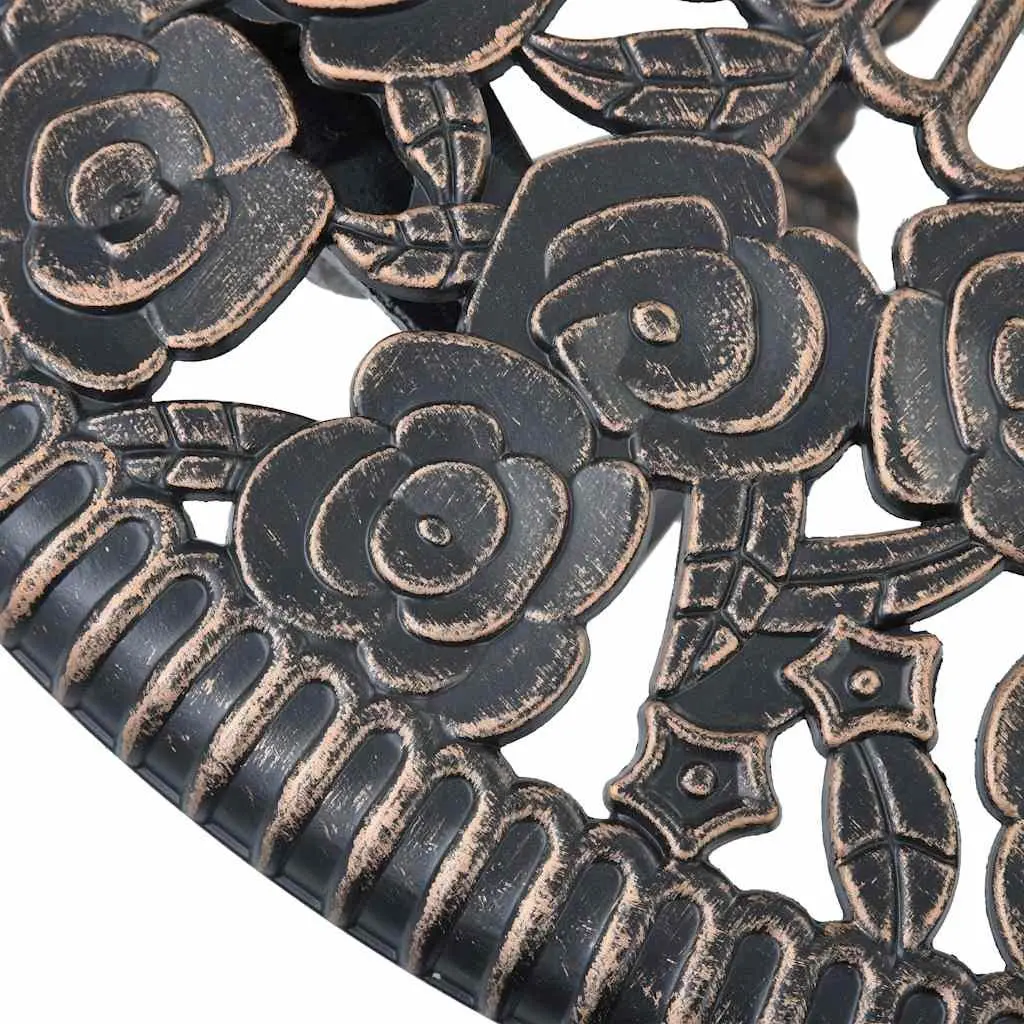 3 Piece Outdoor Bistro Set Round Table 2 Chairs Cast Aluminium Construction Floral Pattern Brown