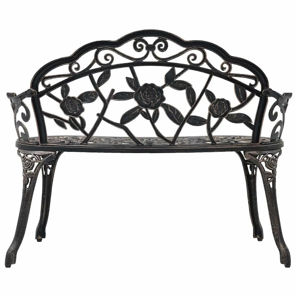 Outdoor Bench 100cm Cast Aluminium Weather Resistant Brown Decorative