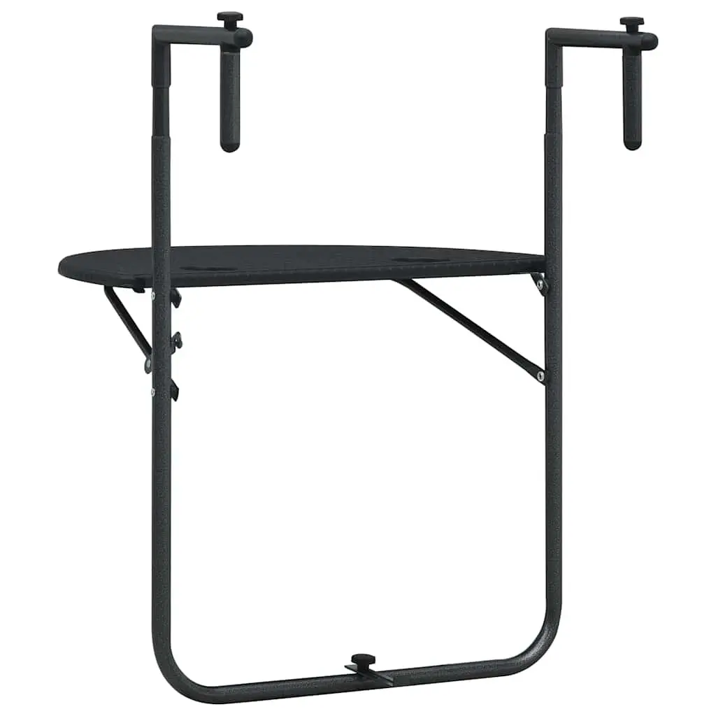 Hanging Balcony Table Black Foldable Adjustable Height Rattan Look Outdoor Coffee Worktop