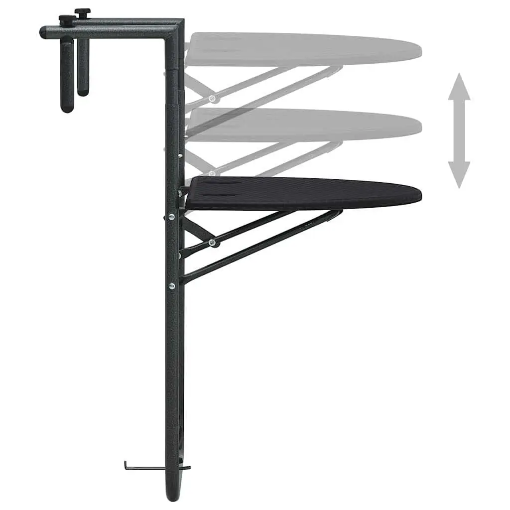 Hanging Balcony Table Black Foldable Adjustable Height Rattan Look Outdoor Coffee Worktop