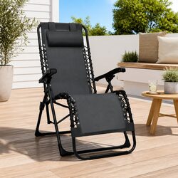 Black Reclining Textilene Outdoor Lounger for Your Space