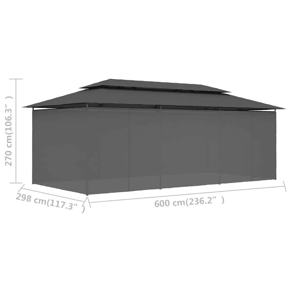 Gazebo 600 x 298 cm Outdoor Canopy with Curtains UV Resistant Polyester Fabric Anthracite
