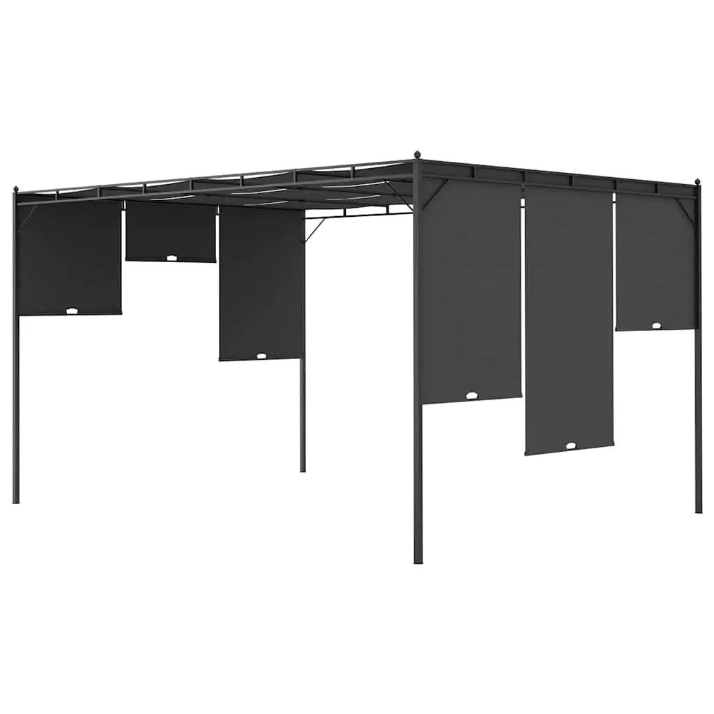 Garden Gazebo 4x3m Powder-coated Steel Frame with Fabric Sunroof and Side Curtains