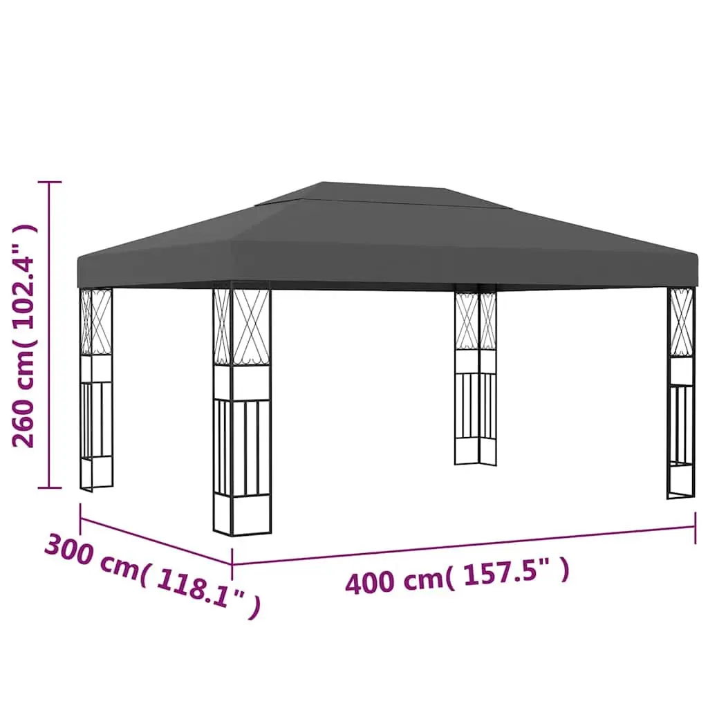 Gazebo 3x4 m Anthracite Outdoor Canopy Steel Frame Vented Polyester Roof