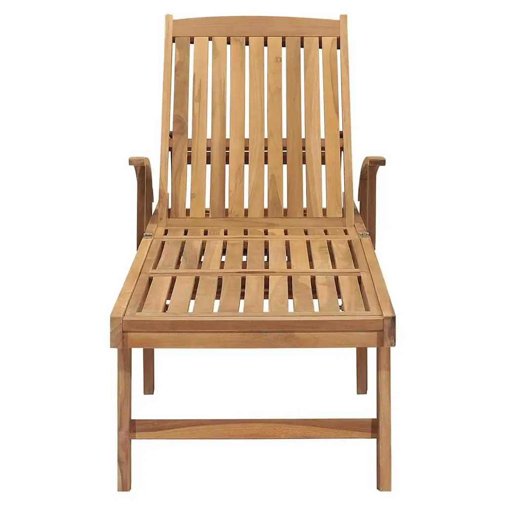 Sun Lounger Teak Wood Outdoor Garden Daybed Adjustable Backrest Wheels