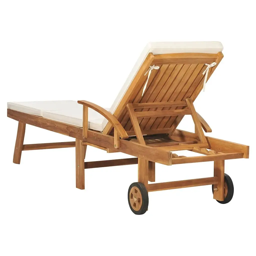 Sun Lounger Adjustable Backrest with Cushion Outdoor Garden Deck Chair Wheels