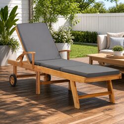 Sun Lounger with Cushion Adjustable Backrest Wheels Outdoor Deck Chair Garden