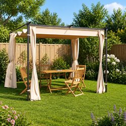 Gazebo with Curtains 3x3 m Cream Outdoor Canopy Steel Frame Garden Shelter