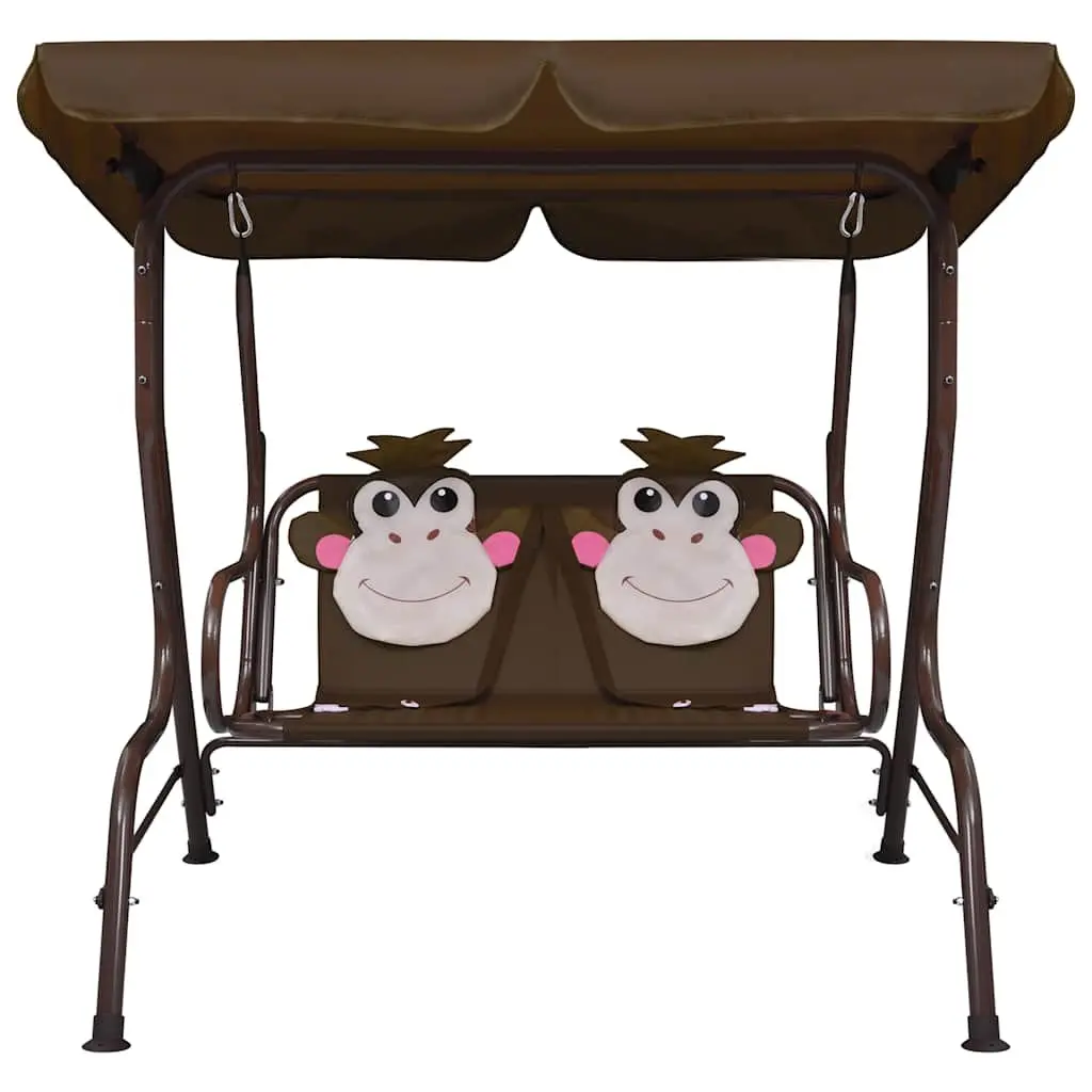 Kids Swing Bench Brown Outdoor Seating with Sunshade Canopy