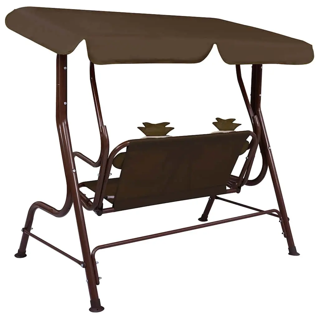 Kids Swing Bench Brown Outdoor Seating with Sunshade Canopy