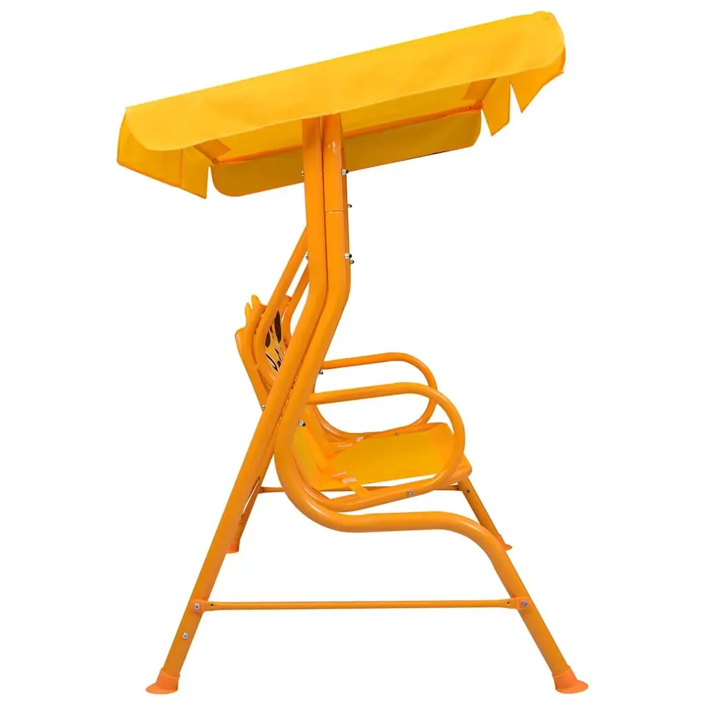 Kids Swing Bench 115x75x110cm Yellow Heavy-duty Steel Frame with Sunshade Canopy