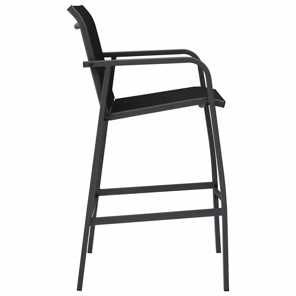 Outdoor Bar Chairs Set of 2 Black Textilene Weather Resistant Steel Frame